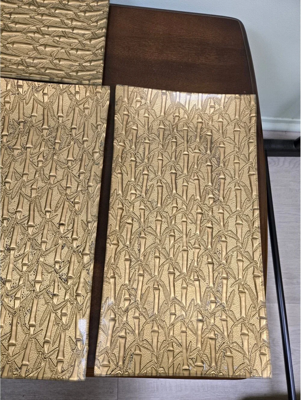 Set of 5 Gold Embossed Bamboo Design Placemats Asian Style Table Decor